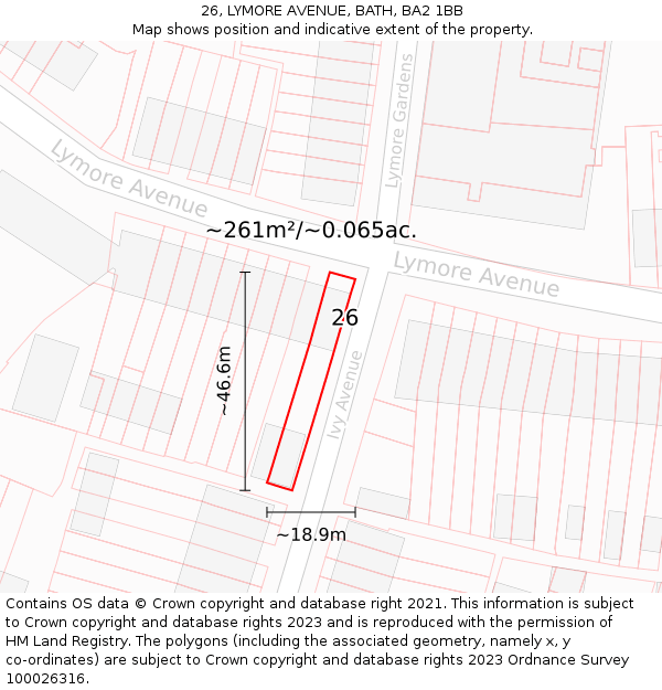 26, LYMORE AVENUE, BATH, BA2 1BB: Plot and title map