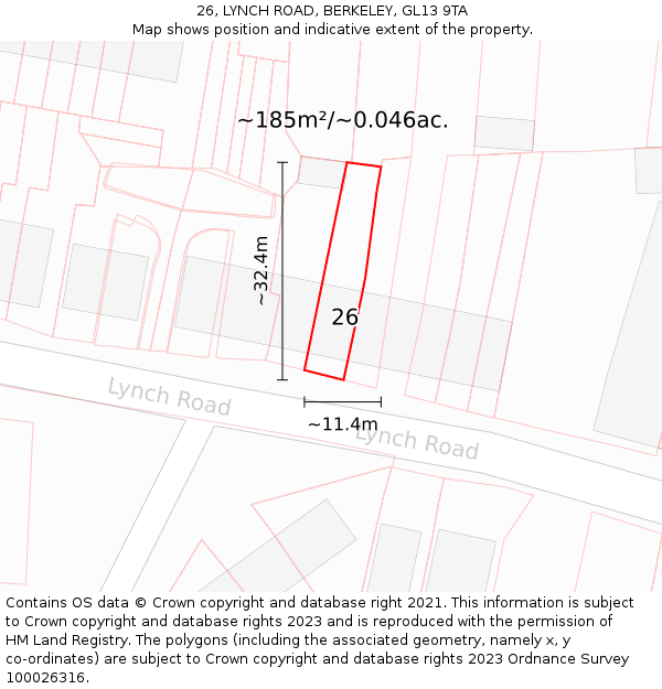 26, LYNCH ROAD, BERKELEY, GL13 9TA: Plot and title map