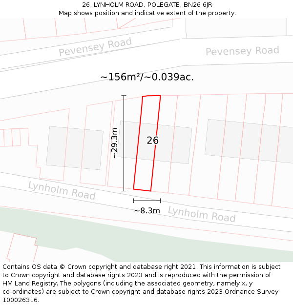 26, LYNHOLM ROAD, POLEGATE, BN26 6JR: Plot and title map