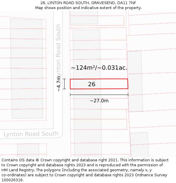26, LYNTON ROAD SOUTH, GRAVESEND, DA11 7NF: Plot and title map