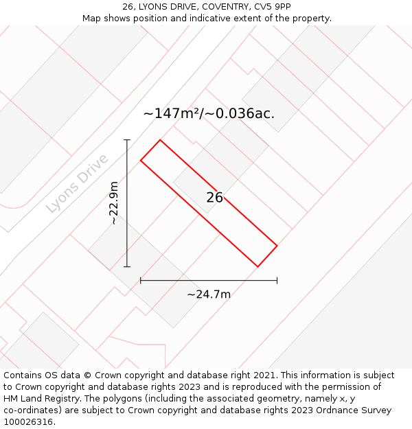 26, LYONS DRIVE, COVENTRY, CV5 9PP: Plot and title map