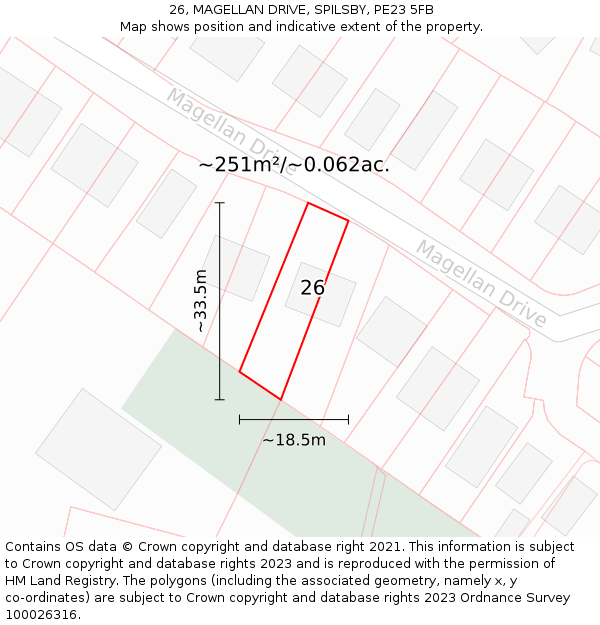 26, MAGELLAN DRIVE, SPILSBY, PE23 5FB: Plot and title map