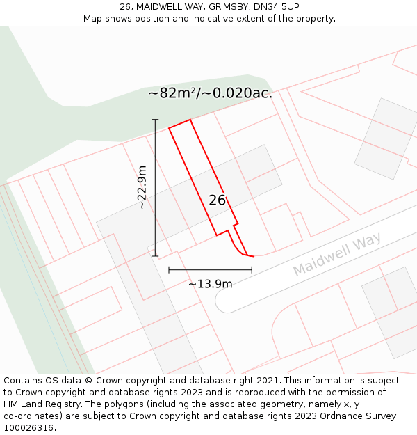 26, MAIDWELL WAY, GRIMSBY, DN34 5UP: Plot and title map