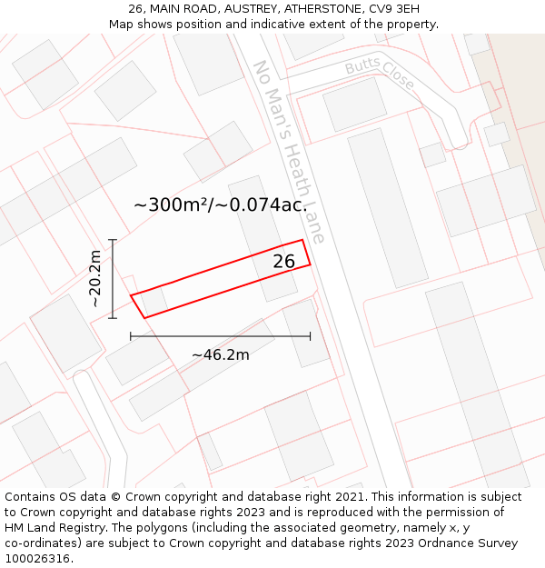 26, MAIN ROAD, AUSTREY, ATHERSTONE, CV9 3EH: Plot and title map