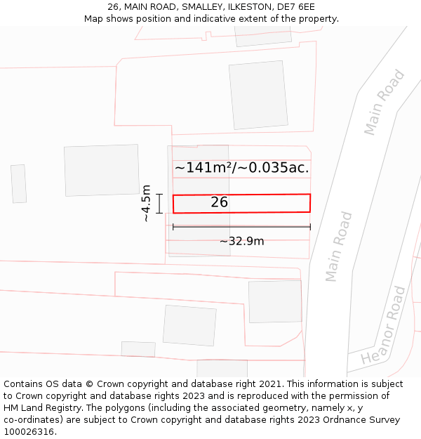 26, MAIN ROAD, SMALLEY, ILKESTON, DE7 6EE: Plot and title map