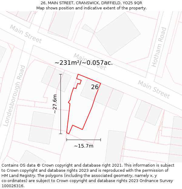 26, MAIN STREET, CRANSWICK, DRIFFIELD, YO25 9QR: Plot and title map