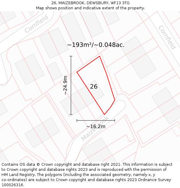 26, MAIZEBROOK, DEWSBURY, WF13 3TG: Plot and title map