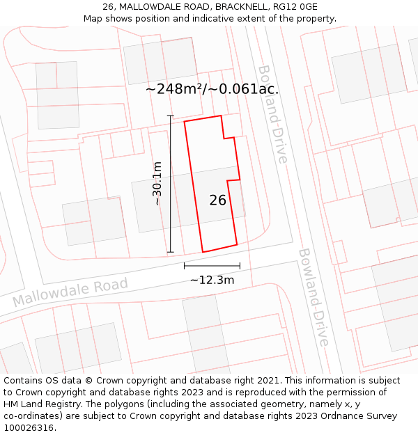 26, MALLOWDALE ROAD, BRACKNELL, RG12 0GE: Plot and title map