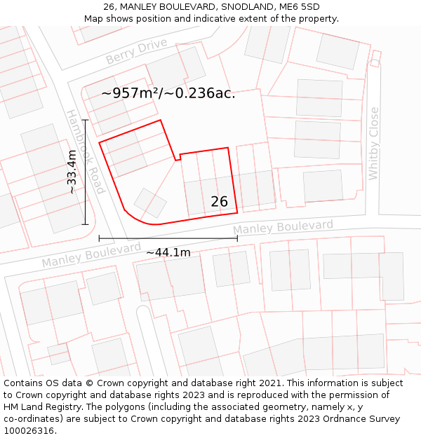 26, MANLEY BOULEVARD, SNODLAND, ME6 5SD: Plot and title map