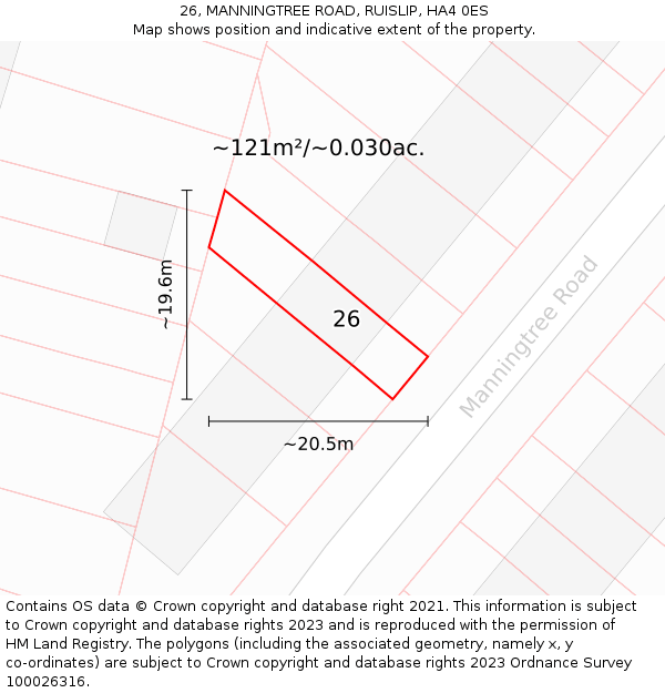 26, MANNINGTREE ROAD, RUISLIP, HA4 0ES: Plot and title map
