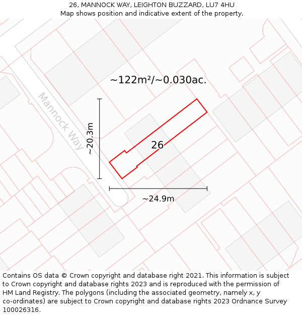 26, MANNOCK WAY, LEIGHTON BUZZARD, LU7 4HU: Plot and title map