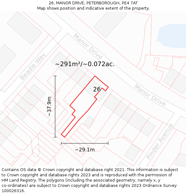 26, MANOR DRIVE, PETERBOROUGH, PE4 7AT: Plot and title map