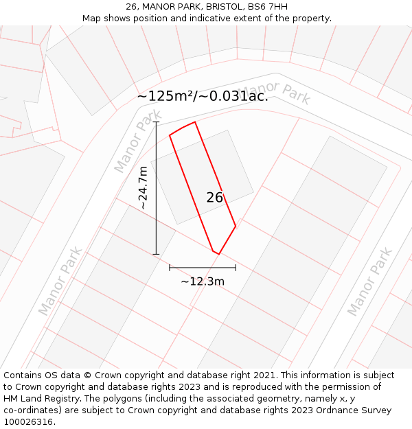 26, MANOR PARK, BRISTOL, BS6 7HH: Plot and title map