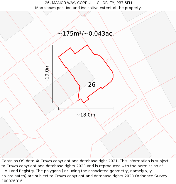 26, MANOR WAY, COPPULL, CHORLEY, PR7 5FH: Plot and title map