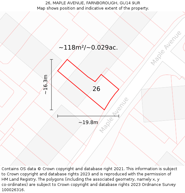 26, MAPLE AVENUE, FARNBOROUGH, GU14 9UR: Plot and title map