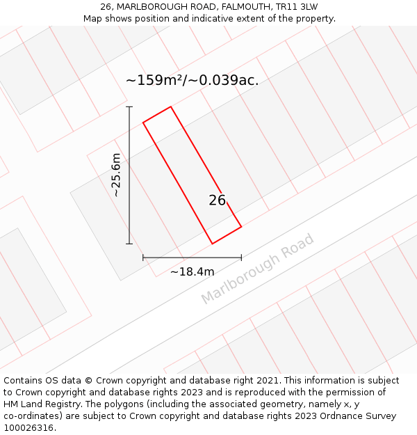 26, MARLBOROUGH ROAD, FALMOUTH, TR11 3LW: Plot and title map