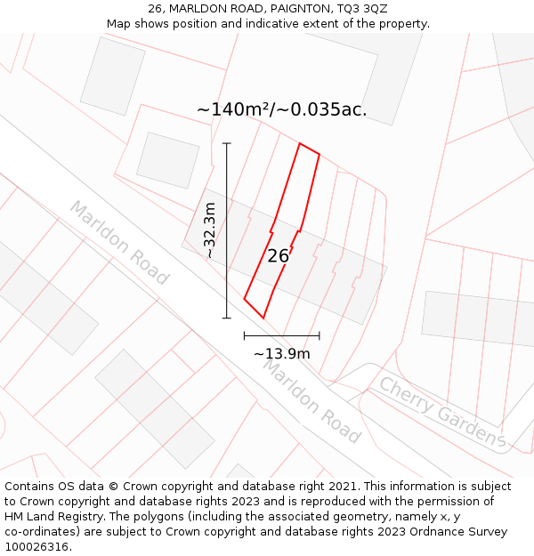26, MARLDON ROAD, PAIGNTON, TQ3 3QZ: Plot and title map
