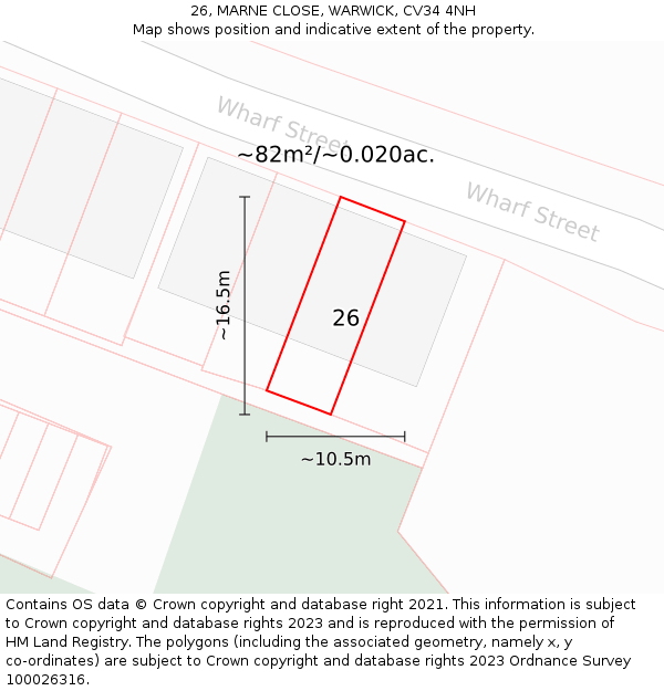 26, MARNE CLOSE, WARWICK, CV34 4NH: Plot and title map