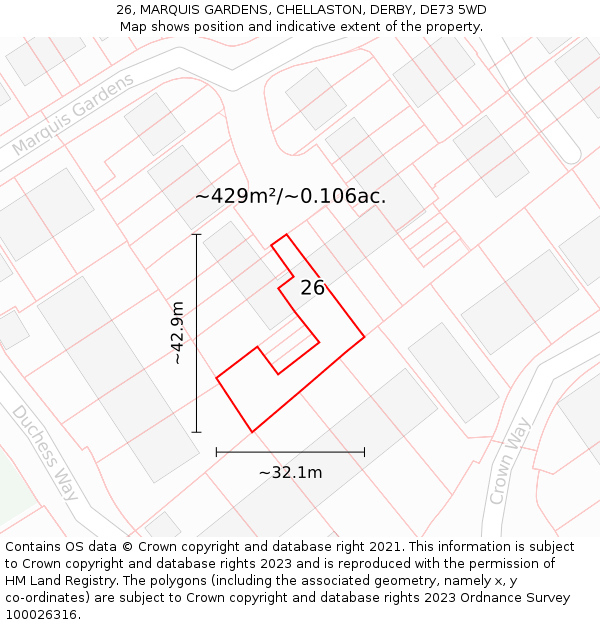 26, MARQUIS GARDENS, CHELLASTON, DERBY, DE73 5WD: Plot and title map