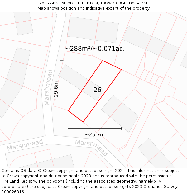 26, MARSHMEAD, HILPERTON, TROWBRIDGE, BA14 7SE: Plot and title map