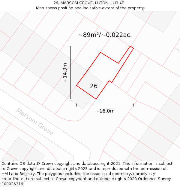 26, MARSOM GROVE, LUTON, LU3 4BH: Plot and title map