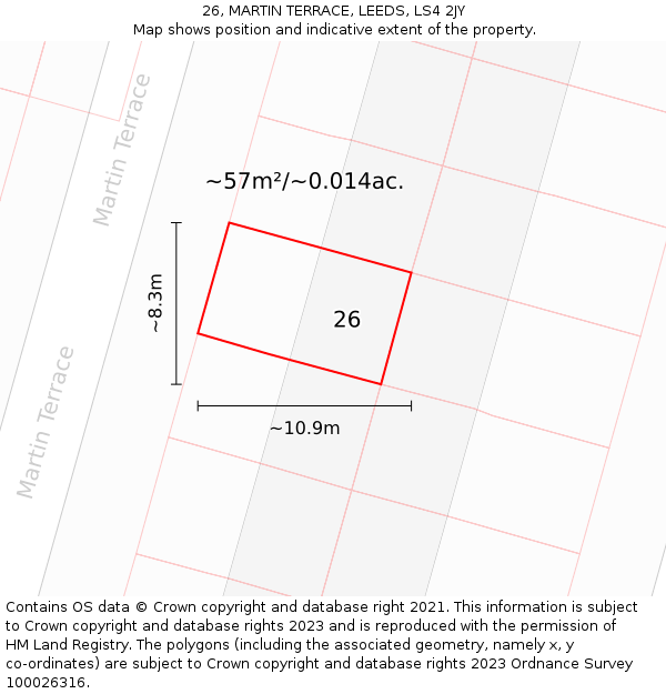 26, MARTIN TERRACE, LEEDS, LS4 2JY: Plot and title map