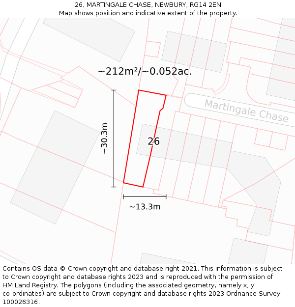 26, MARTINGALE CHASE, NEWBURY, RG14 2EN: Plot and title map