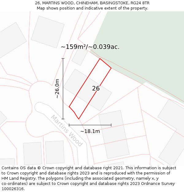 26, MARTINS WOOD, CHINEHAM, BASINGSTOKE, RG24 8TR: Plot and title map