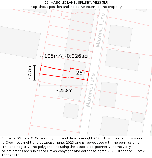 26, MASONIC LANE, SPILSBY, PE23 5LR: Plot and title map