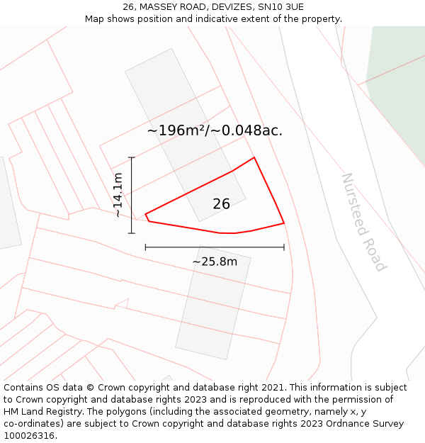 26, MASSEY ROAD, DEVIZES, SN10 3UE: Plot and title map
