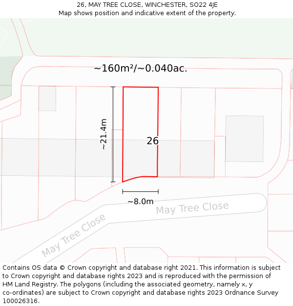 26, MAY TREE CLOSE, WINCHESTER, SO22 4JE: Plot and title map