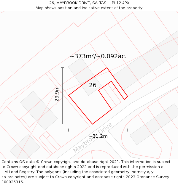 26, MAYBROOK DRIVE, SALTASH, PL12 4PX: Plot and title map