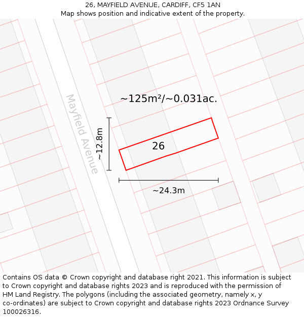 26, MAYFIELD AVENUE, CARDIFF, CF5 1AN: Plot and title map