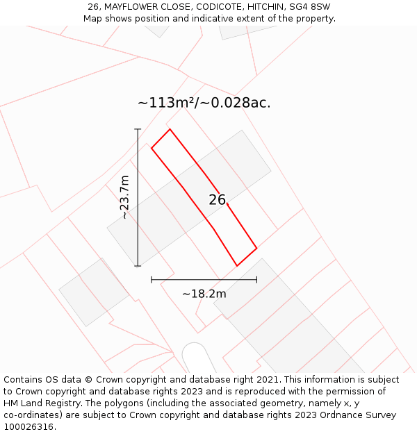 26, MAYFLOWER CLOSE, CODICOTE, HITCHIN, SG4 8SW: Plot and title map