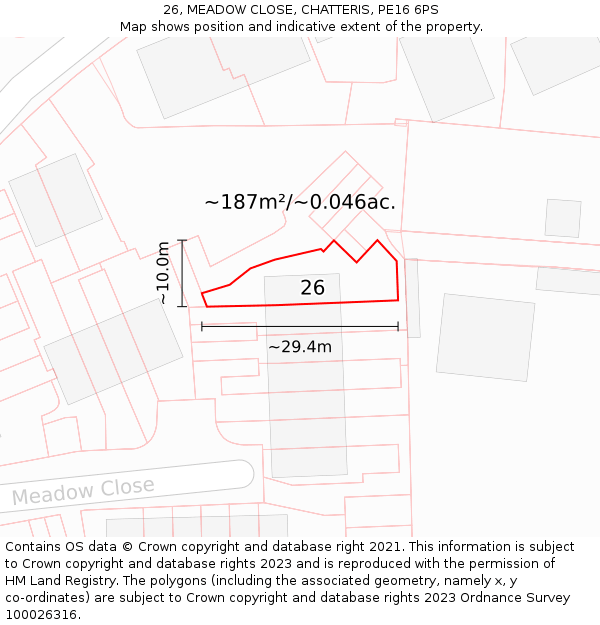 26, MEADOW CLOSE, CHATTERIS, PE16 6PS: Plot and title map