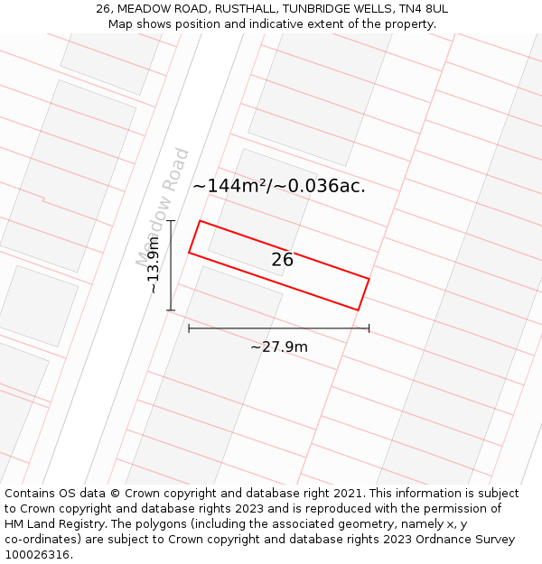 26, MEADOW ROAD, RUSTHALL, TUNBRIDGE WELLS, TN4 8UL: Plot and title map