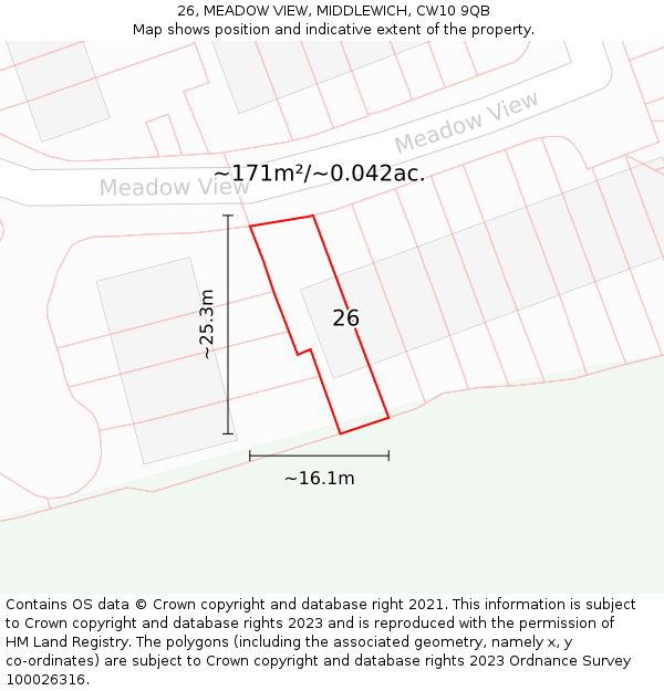 26, MEADOW VIEW, MIDDLEWICH, CW10 9QB: Plot and title map