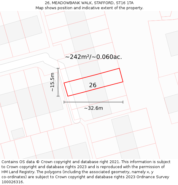 26, MEADOWBANK WALK, STAFFORD, ST16 1TA: Plot and title map