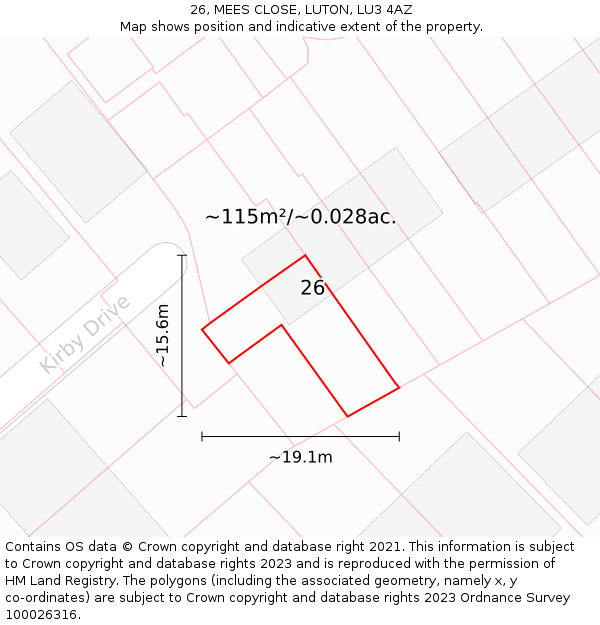 26, MEES CLOSE, LUTON, LU3 4AZ: Plot and title map