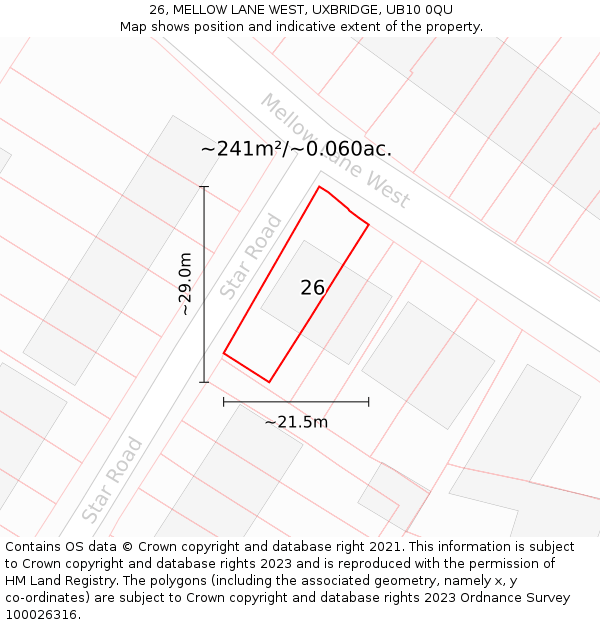 26, MELLOW LANE WEST, UXBRIDGE, UB10 0QU: Plot and title map