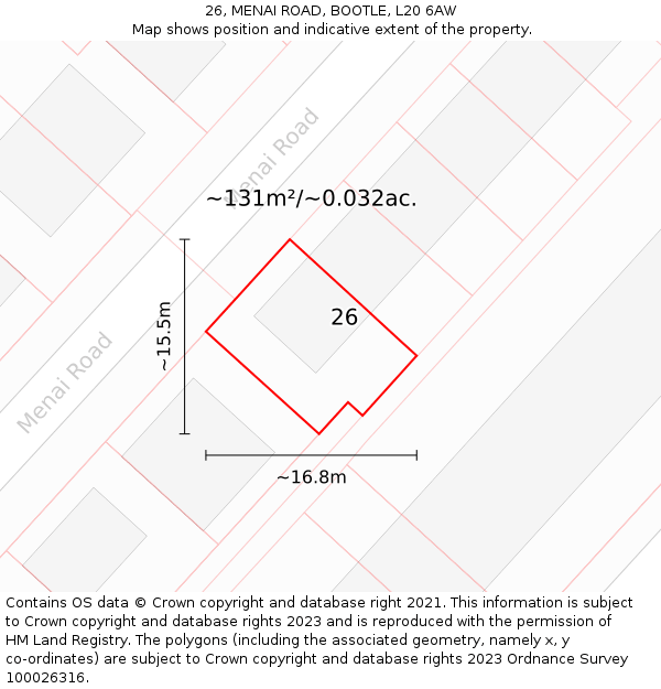 26, MENAI ROAD, BOOTLE, L20 6AW: Plot and title map