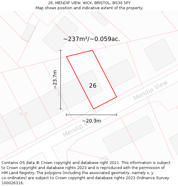 26, MENDIP VIEW, WICK, BRISTOL, BS30 5PY: Plot and title map