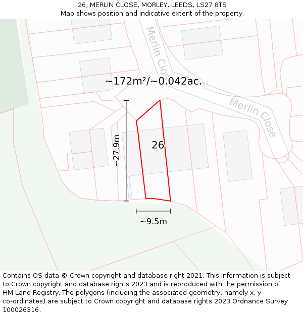 26, MERLIN CLOSE, MORLEY, LEEDS, LS27 8TS: Plot and title map