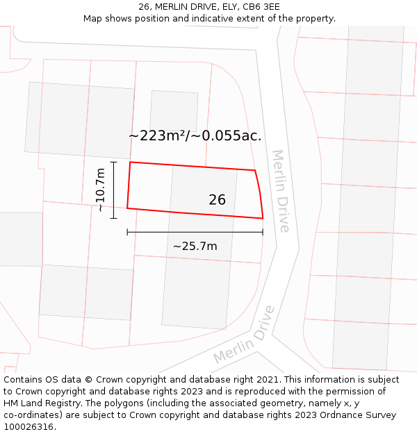 26, MERLIN DRIVE, ELY, CB6 3EE: Plot and title map