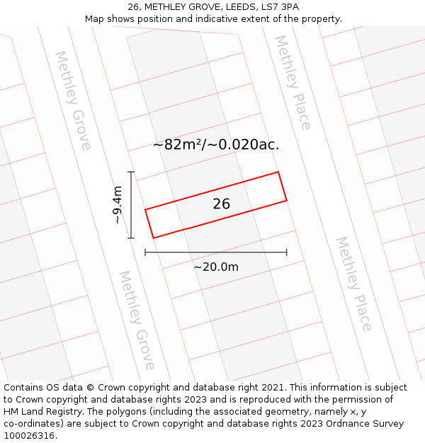 26, METHLEY GROVE, LEEDS, LS7 3PA: Plot and title map