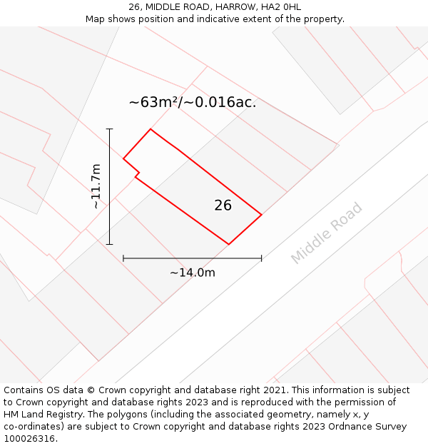 26, MIDDLE ROAD, HARROW, HA2 0HL: Plot and title map