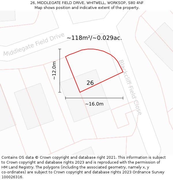 26, MIDDLEGATE FIELD DRIVE, WHITWELL, WORKSOP, S80 4NF: Plot and title map