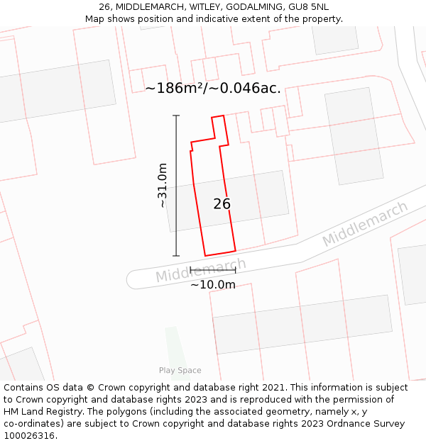 26, MIDDLEMARCH, WITLEY, GODALMING, GU8 5NL: Plot and title map