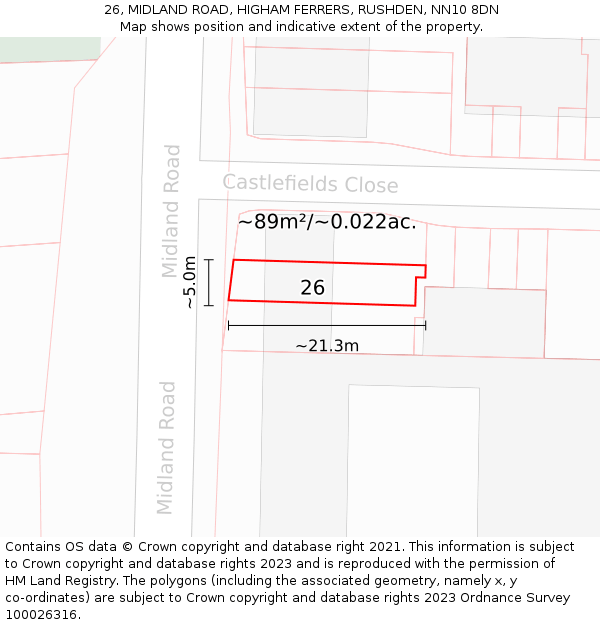 26, MIDLAND ROAD, HIGHAM FERRERS, RUSHDEN, NN10 8DN: Plot and title map