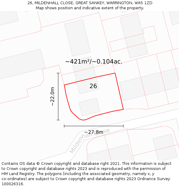 26, MILDENHALL CLOSE, GREAT SANKEY, WARRINGTON, WA5 1ZD: Plot and title map